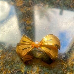 Elegant Vintage Gold Filled Bow Ring with genuine Pearl🌺
